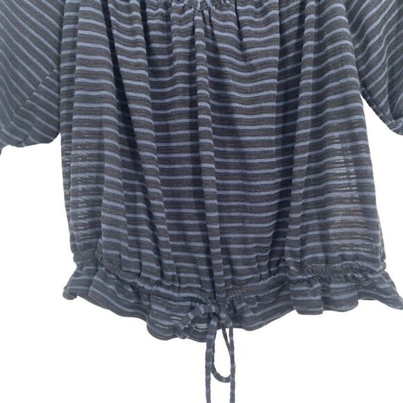 Free People Dorothy Sheer Stripe Ruched Sleeve Top Small Black - Picture 7 of 10